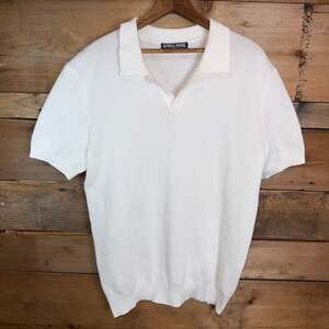 PJ PAUL JONES Men's White Textured Knit Johnny Collar SS Sweater Polo Size M